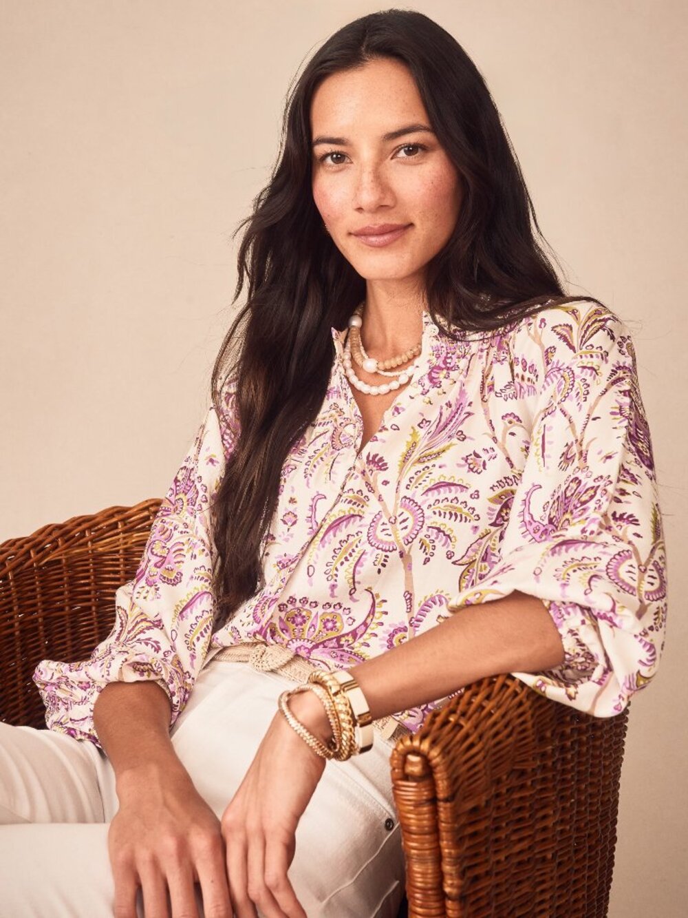 J McLaughlin Constance Silk Blend Blouse in Maxi Heirloom - Off White/Multi NEW